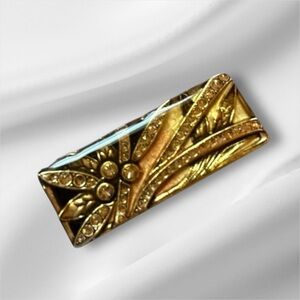 Vintage MCM Pierre Bex Brooch Pin Art Deco Blush Cream Rhinestone Enamel GiftBox